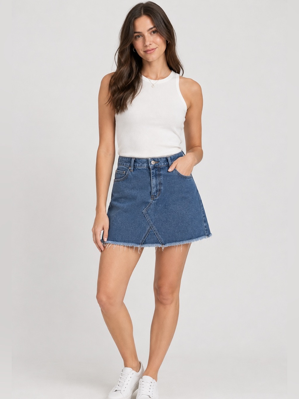 Classic Blue Denim A-Line Mini Skirt
